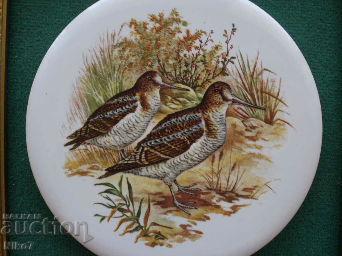 Ancient, ceramic wall panel, hunting theme - "Snipes".