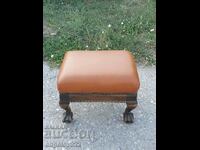 Vintage solid stool with natural leather!!!