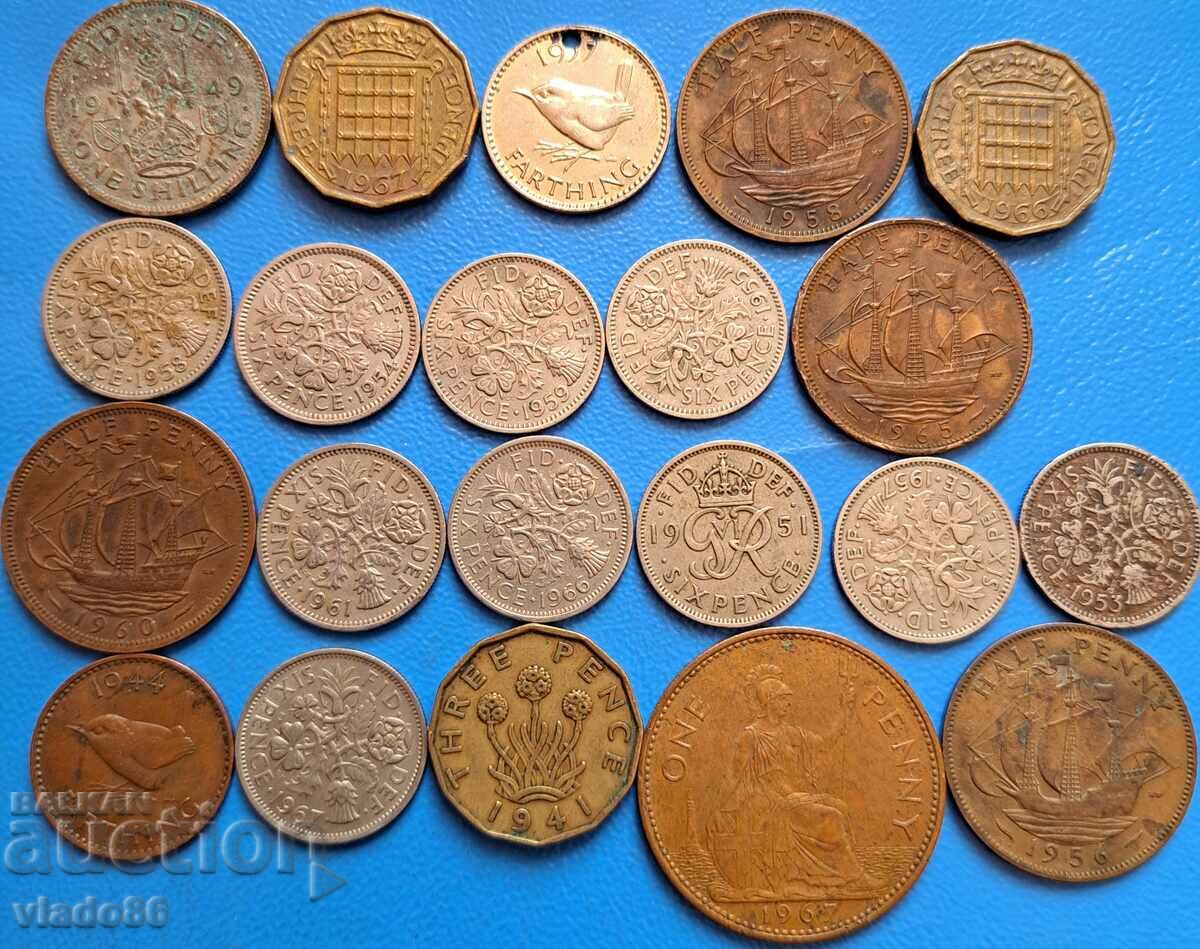 3pence, 6pence, shilling, halfpenny, farthing