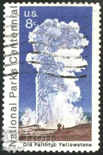 Stamped Old Faithful, Yellowstone Geyser 1972 from USA