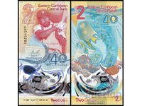 ❤️ ⭐ Caraibe de Est 2023 2 USD Polymer UNC nou ⭐ ❤️