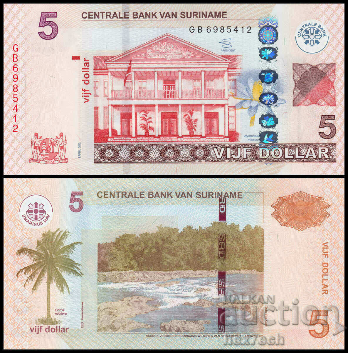 ❤️ ⭐ Surinam 2012 5 USD UNC Nou ⭐ ❤️