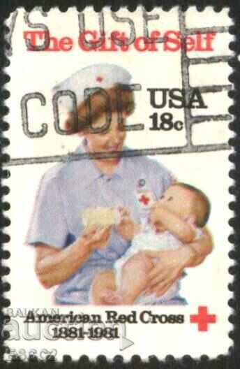 Stamped stamp 100 years Red Cross 1981 from USA