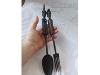 Carved wooden spoon and fork African EBONY Wood