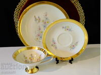 Cup with plates, triple set, Bavarian porcelain, gold.