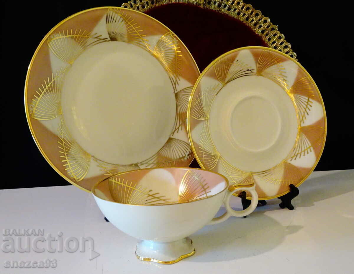 Triple set, Bavarian porcelain, gold. with price 26.00 BGN | € 13.29