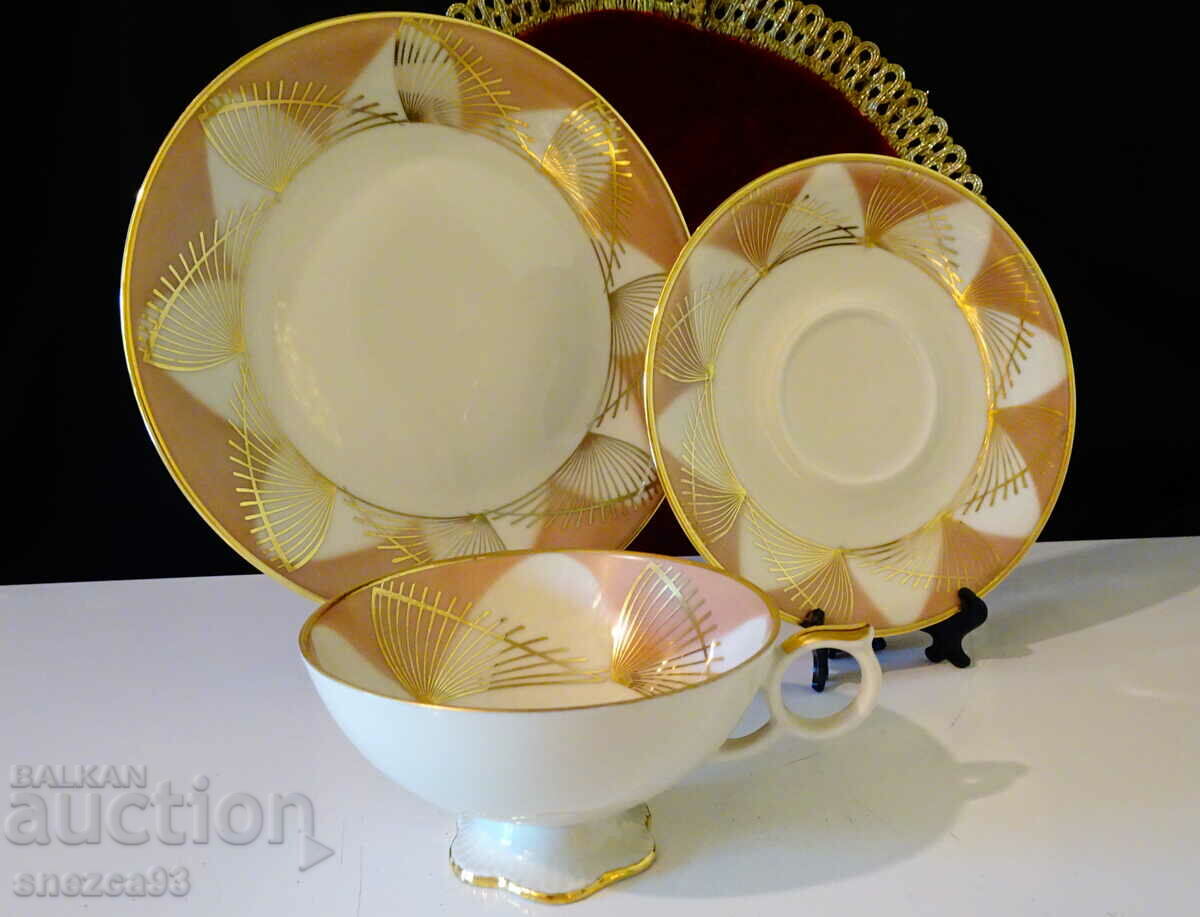 Triple set, Bavarian porcelain, gold.