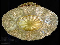 Royal silver-plated brass fruit bowl, embossed roses.