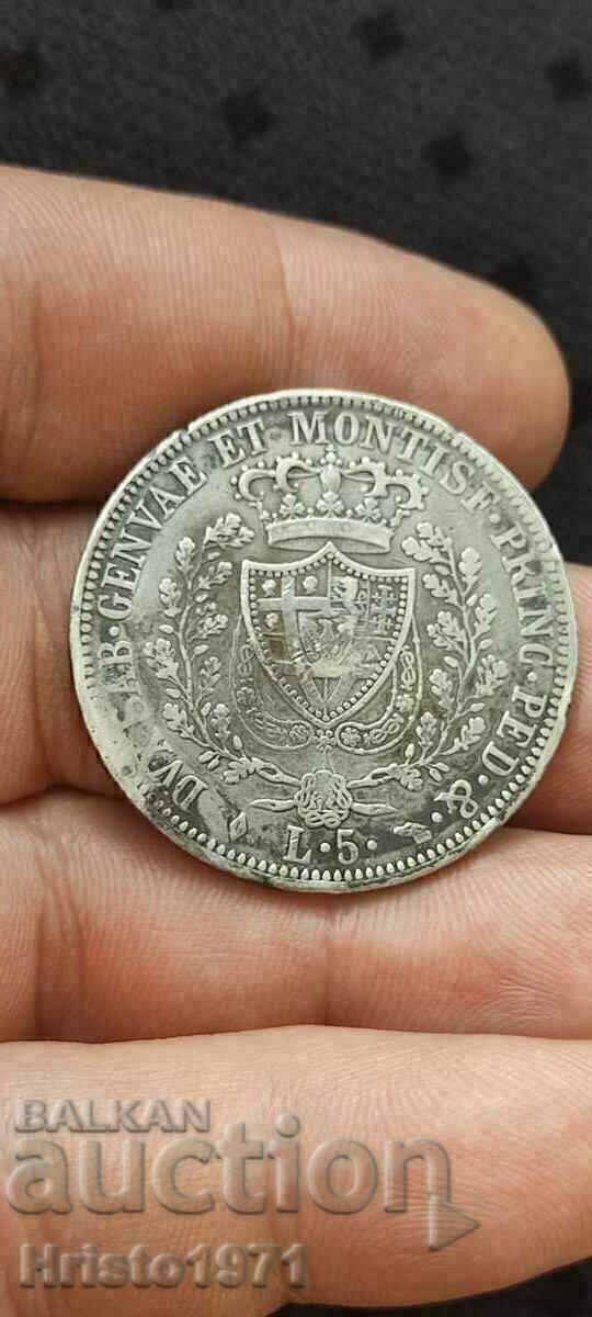 5 lire 1826 Sardinia with price 245.00 BGN | € 125.27