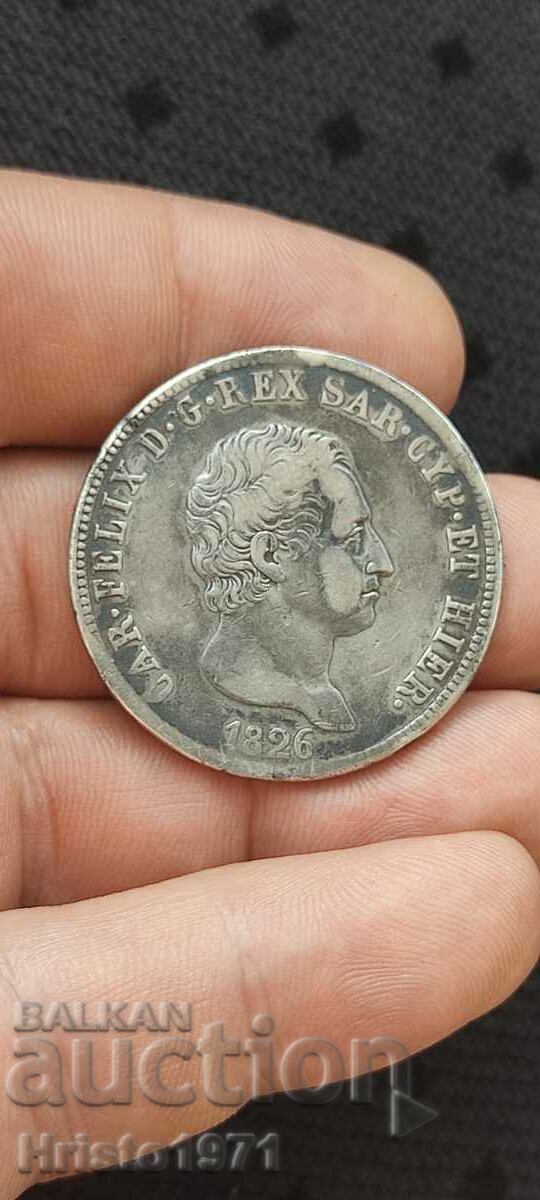 5 lire 1826 Sardinia