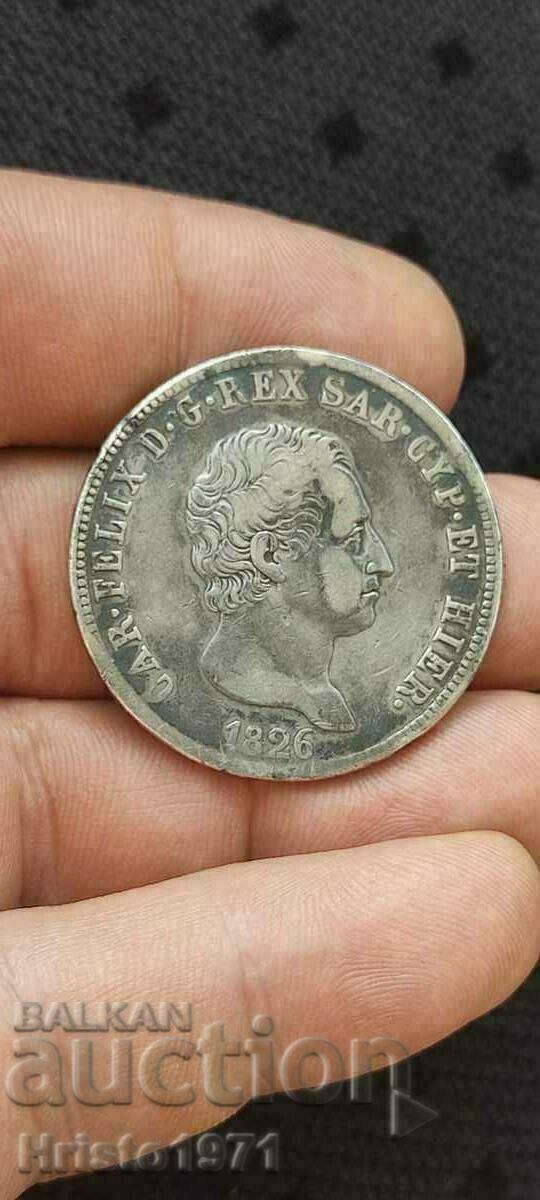 5 lire 1826 Sardinia