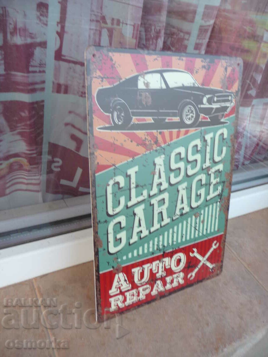 Μεταλλική πινακίδα γκαράζ αυτοκινήτων κλασικά αυτοκίνητα επισκευές αυτοκινήτων με τιμή 18.00 BGN | € 9.20 Μεταλλική πινακίδα γκαράζ αυτοκινήτων κλασικά αυτοκίνητα επισκευές αυτοκινήτων με τιμή 18.00 BGN | € 9.20