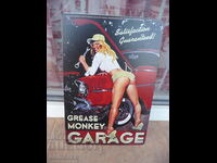 Metal sign car cool chick repairs car erotica