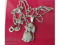 Silver dog with zirconium crystals, chain