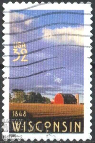 Stamped stamp 150 years of Wisconsin 1998 from the USA Stamped stamp 150 years of Wisconsin 1998 from the USA