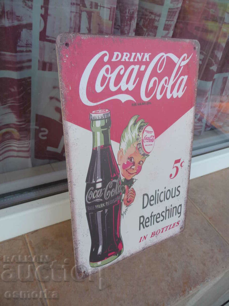 Coca Cola metal sign advertising Coca Cola in bottle cap with price 18.00 BGN | € 9.20 Coca Cola metal sign advertising Coca Cola in bottle cap with price 18.00 BGN | € 9.20