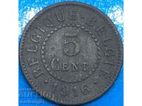 Belgium 1916 5 cent mint - France, German occupation Zinc