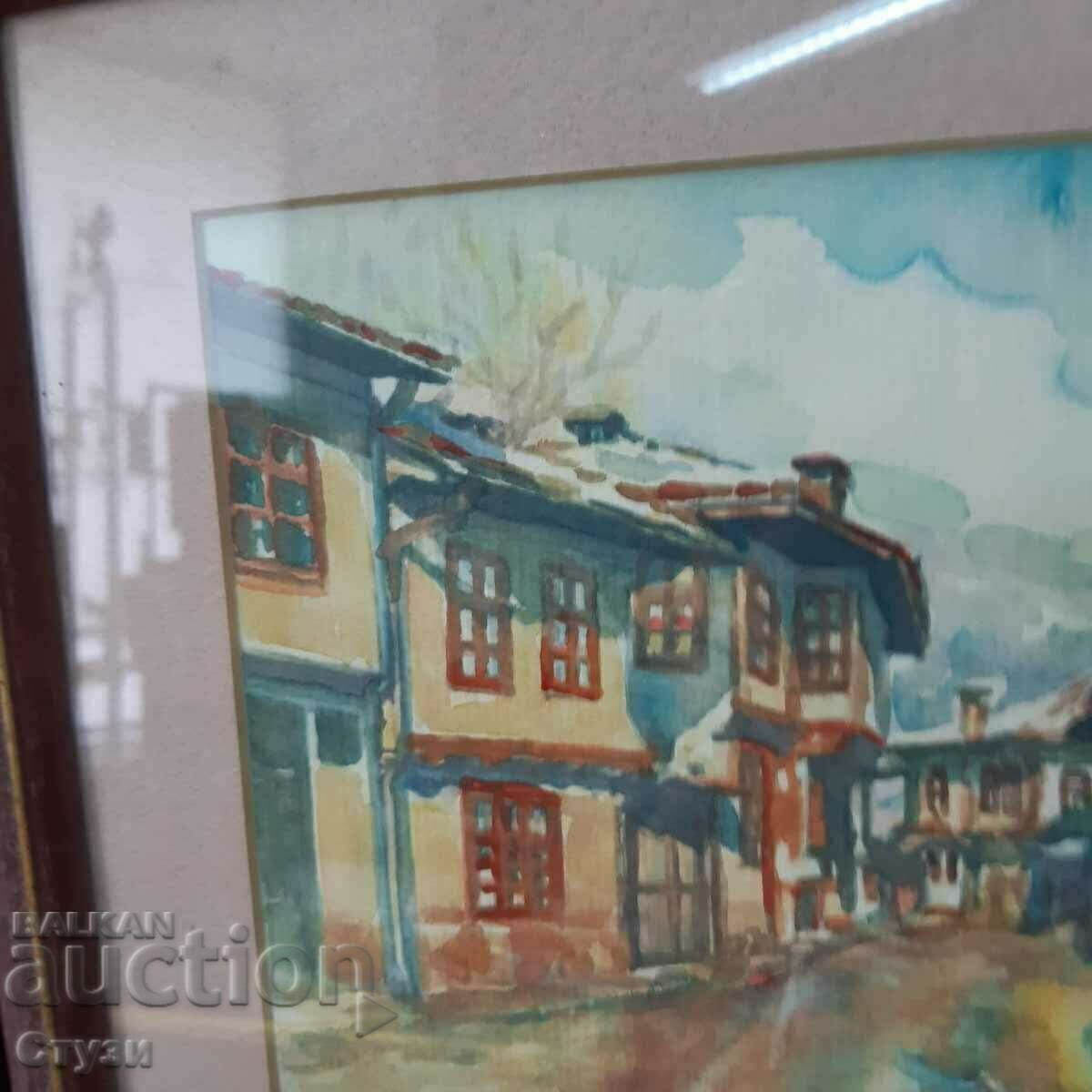 Auction  "Grass-winter landscape" by Kaloyan Georgiev, watercolor, 21x29.5 cm