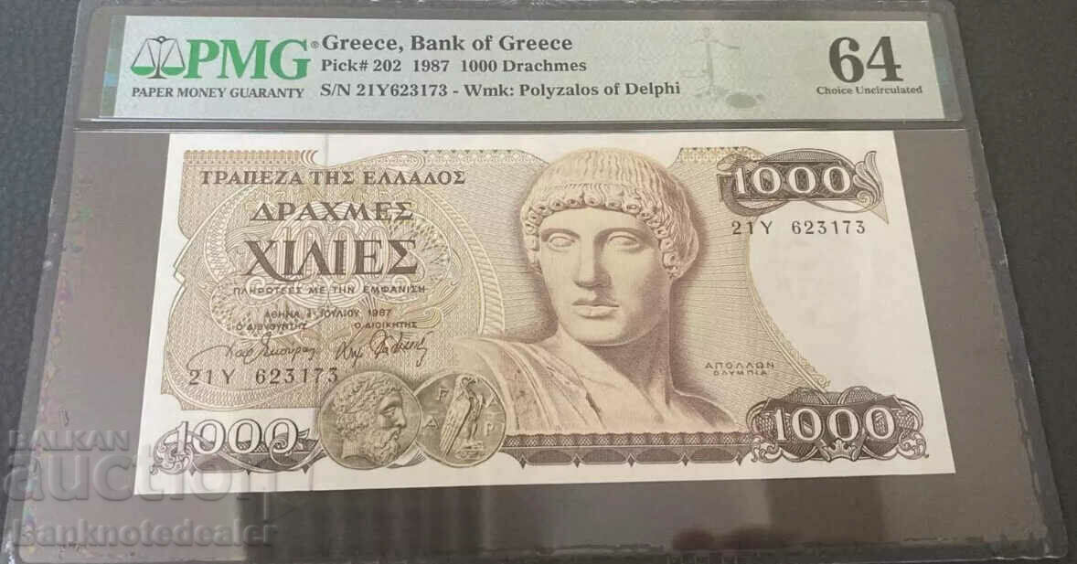 Grecia 1000 Drahme 1987 Pick 202 PMG 64