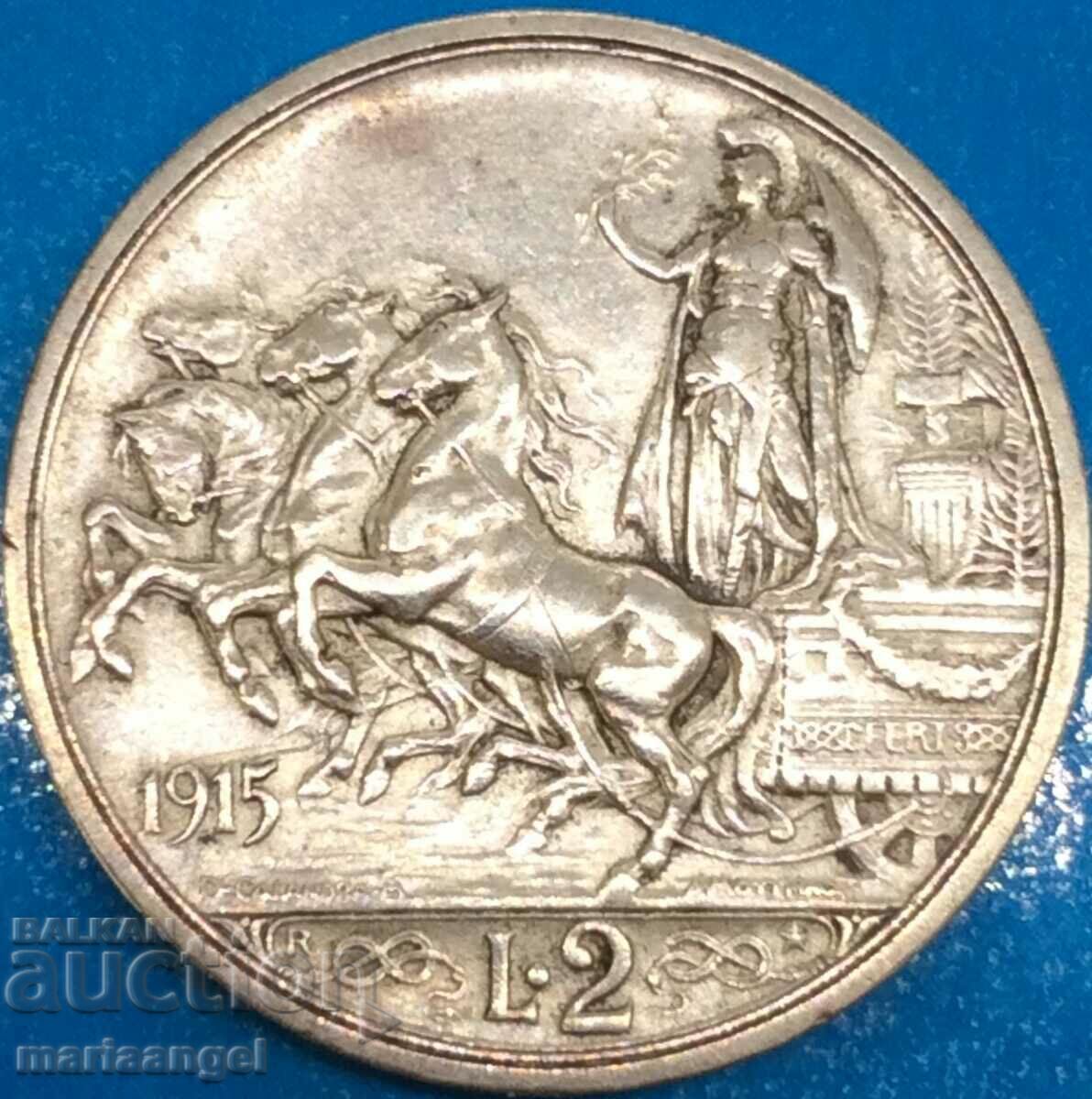 2 Lire 1915 Italy Victor Emmanuel III Silver