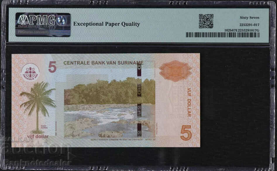 Suriname 5 Dollars 2012 Pick 162b PMG 67 with price 100.00 BGN | € 51.13 Suriname 5 Dollars 2012 Pick 162b PMG 67 with price 100.00 BGN | € 51.13