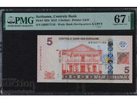 Suriname 5 Dollars 2012  Pick 162b PMG 67