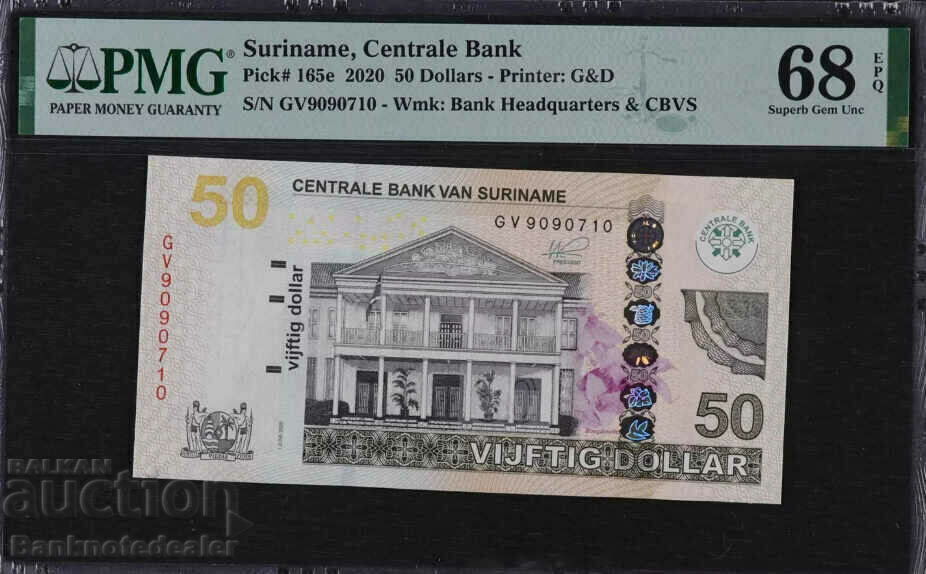 Suriname 50 Dollars 2012 Pick 165e PMG 68