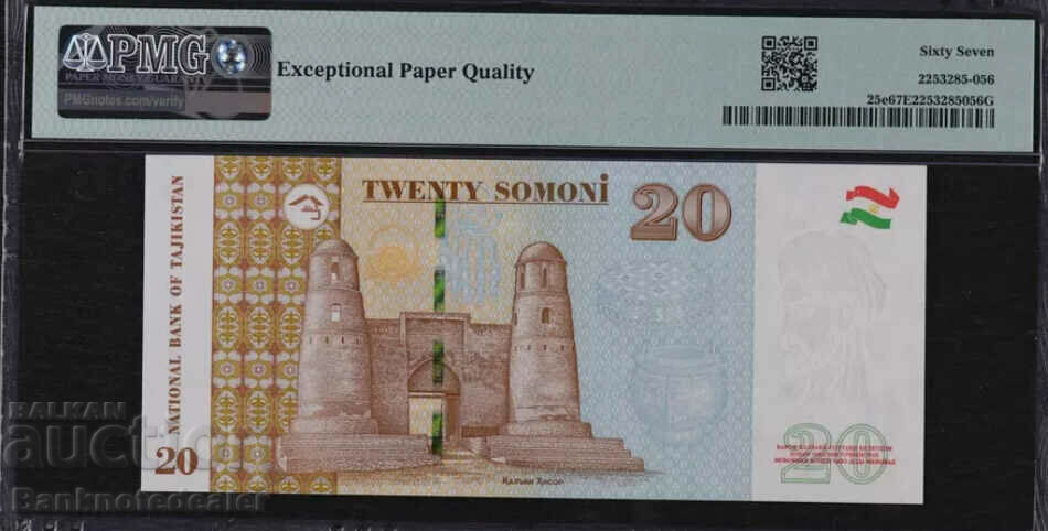 Tajikistan 20 Somoni 2022 Pick 25e PMG 67 with price 100.00 BGN | € 51.13 Tajikistan 20 Somoni 2022 Pick 25e PMG 67 with price 100.00 BGN | € 51.13