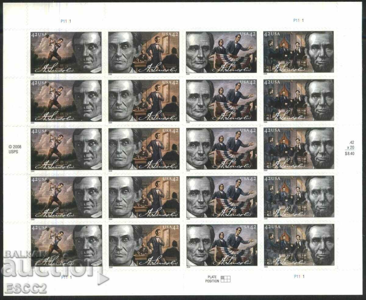 Abraham Lincoln 2009 USA Clean Sheet Stamps