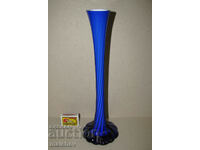 Old vase 33 cm double layer white/cobalt glass excellent