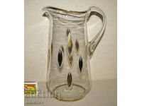 Large old glass jug 24cm gilt 1960s excellent