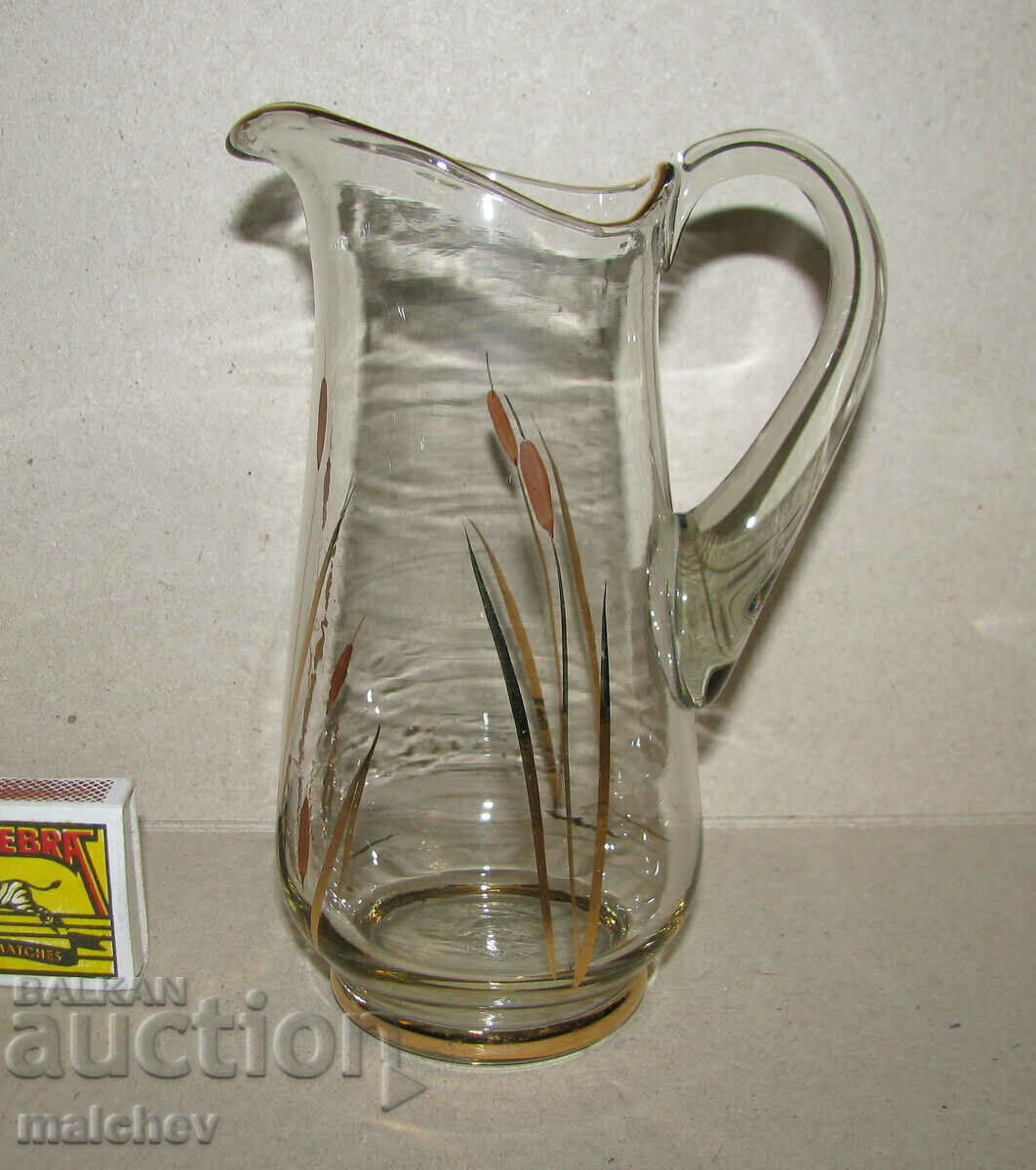 Small old glass jug 24cm gilt 1960s excellent