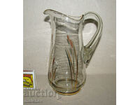 Small old glass jug 24cm gilt 1960s excellent