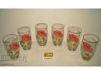 Lot of 6 1970s poppies and gilt pint glasses