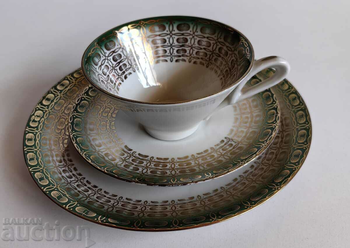 TRIPLE SET CUP PLATE DISHES COFFEE TEA MARKED with price 35.00 BGN | € 17.90 TRIPLE SET CUP PLATE DISHES COFFEE TEA MARKED with price 35.00 BGN | € 17.90