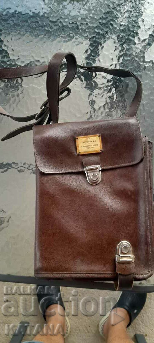 Officer's leather bag with initials