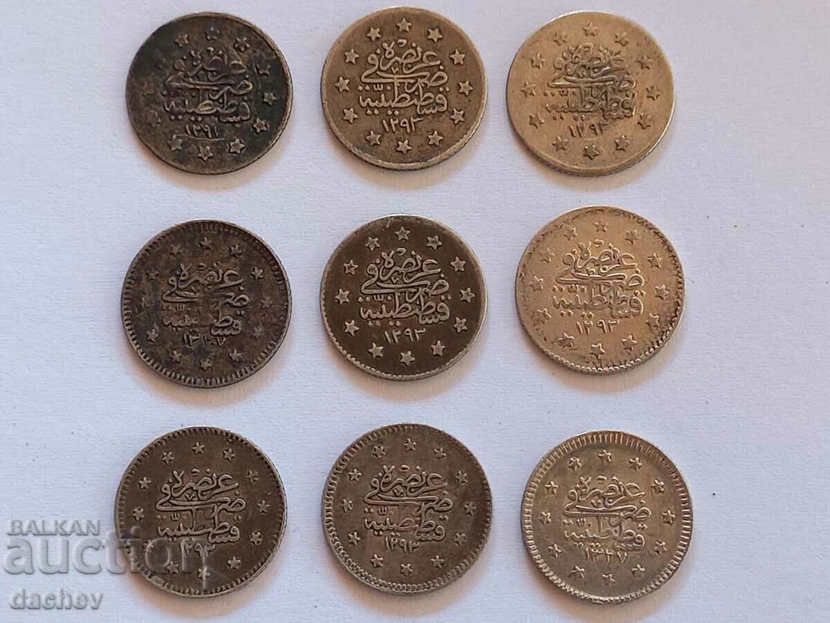 Лот 9бр. ЗДРАВИ Сребърни Турски монети Турция акчета сребро