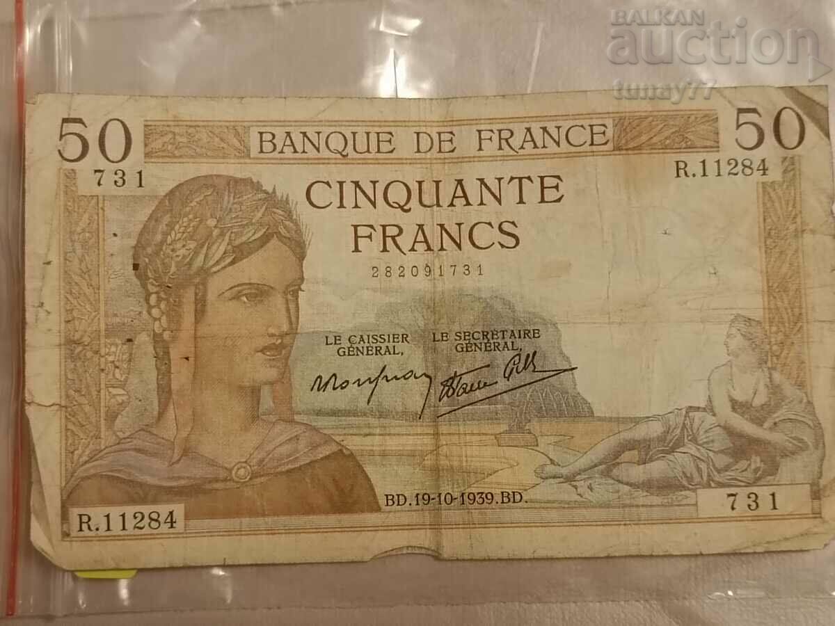 1937 Cérès 50 de franci bancnotă