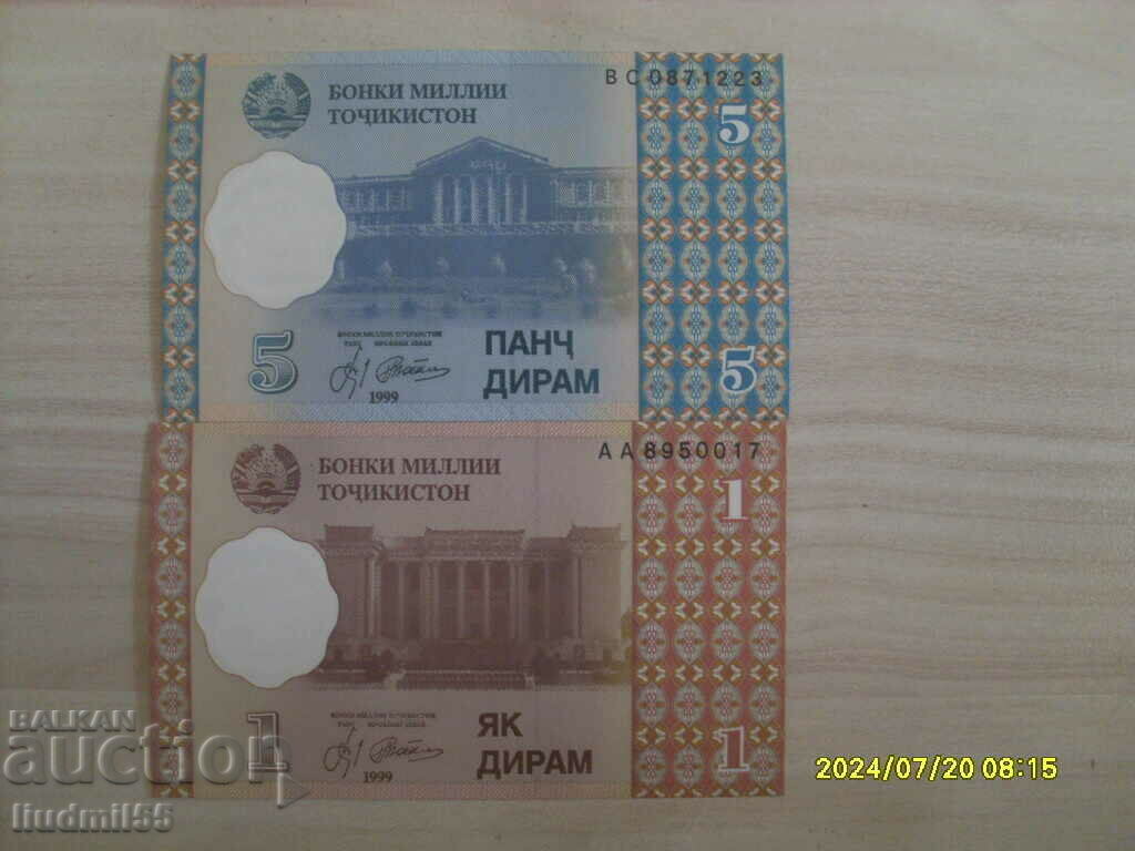 TAJIKISTAN SET 1 + 5 DIRAM 1999 UNC