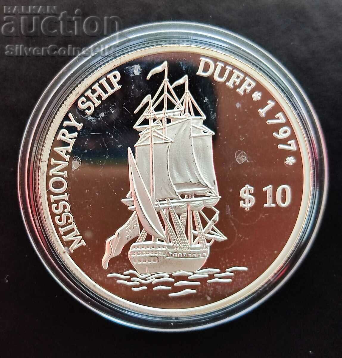 Silver $10 Ship Duff 2000 Solomon Islands