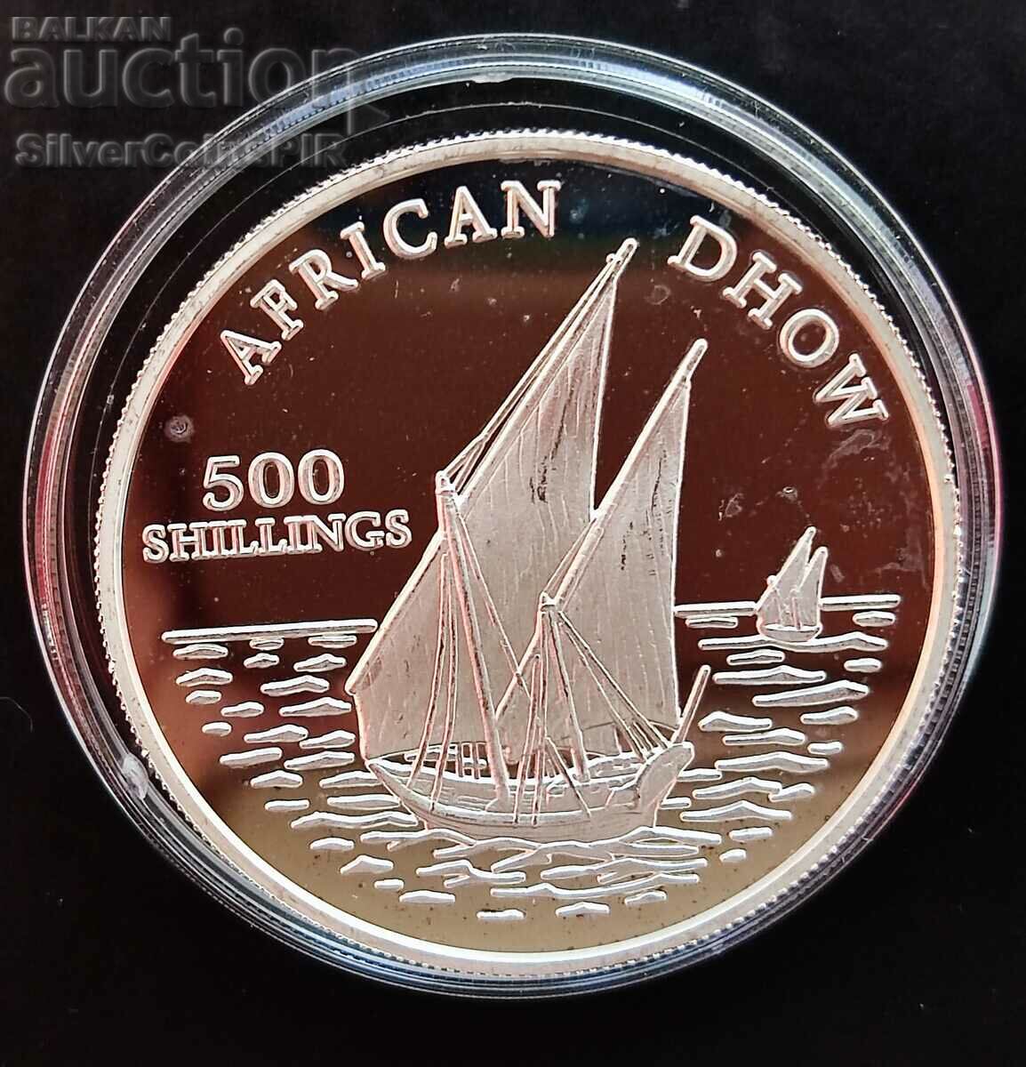 Silver 500 Shilling Ship African Dow 2001 Tanzania