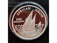 Silver 500 Shilling Ship African Dow 2001 Tanzania