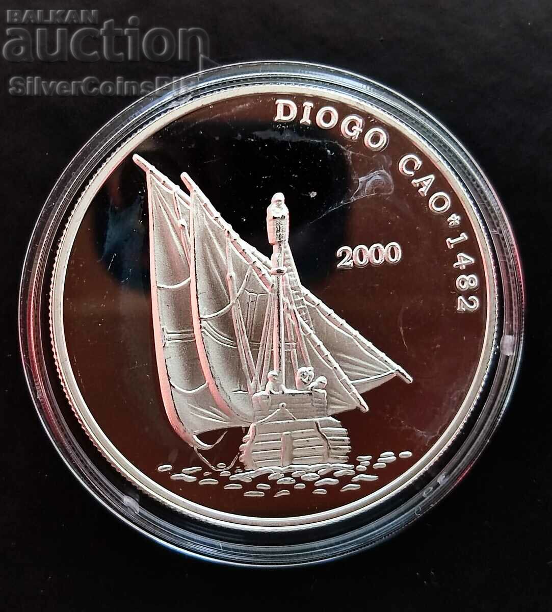 Silver 10 Franc Ship Diogo Chao 2000 Congo