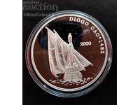 Silver 10 Franc Ship Diogo Chao 2000 Congo