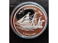 Silver $5 Ship Archimedes 1999 Cook Islands