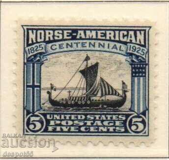 1925. USA. Viking ship with American stars. CURIOSITY!