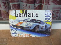 Car Le Mans 1969 Ford GT 40 sports car metal plate