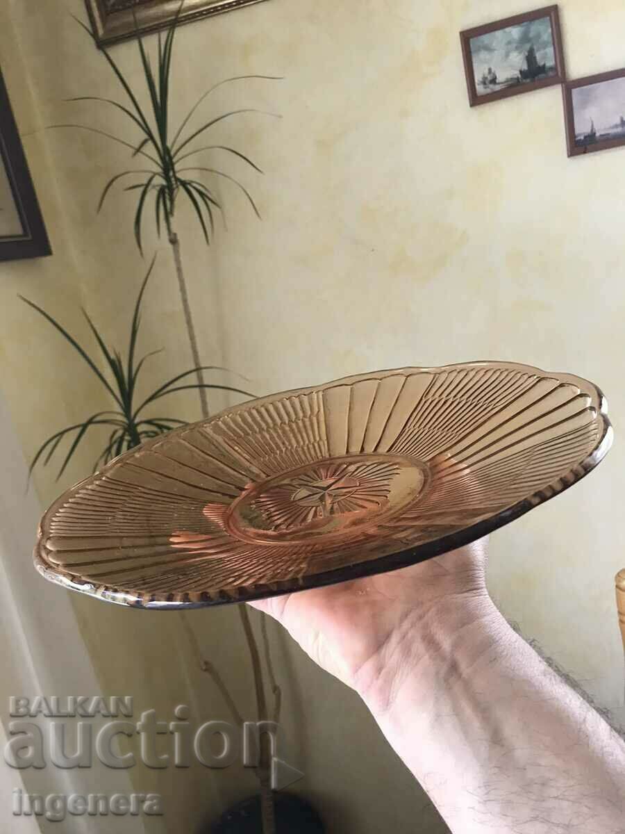 FRUCTIERA CAKE PLATE THICK EMBOSSED GLASS BULGARIA - 7 FRUCTIERA CAKE PLATE THICK EMBOSSED GLASS BULGARIA - 7