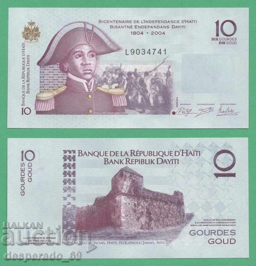 (¯`'•.¸ HAITI 10 gourde 2012 (aniversare) UNC ¸.•'´¯)