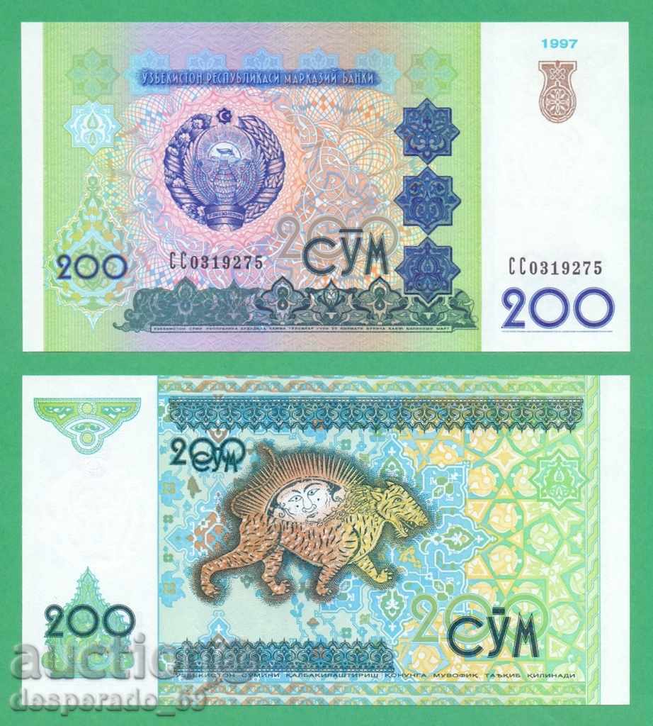 (¯`'•.¸ UZBEKISTAN 200 sume 1997 UNC ¸.•'´¯)